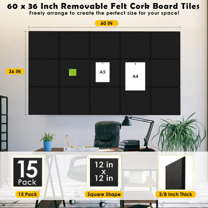 MAPVOLUT 15 Pcs Felt Boards - 60"x36" Reusable Cork Board Alternative for Wall with 70 Pins, 75 No-Trace Adhesive & Guide - Perfect for Office, Classroom, Home Decor, Bulletin Board, and Dartboard