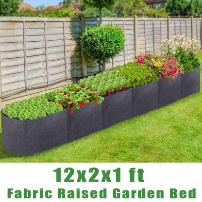 POILKMNI 12x2x1ft Oval Fabric Raised Garden Bed - Outdoor Planter Box Non-Woven Fabric Patio Planting Bed Garden Grow Bed Bag for Growing Herbs, Flowers and Vegetables