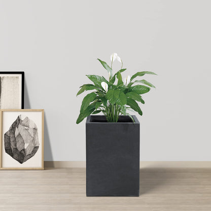 Kante 15.7" H Tall Rectangular Concrete Planters, Outdoor Indoor Lightweight Plant Pots with Drainage Hole and Rubber Plug, Modern Style for Home Garden Patio, Charcoal
