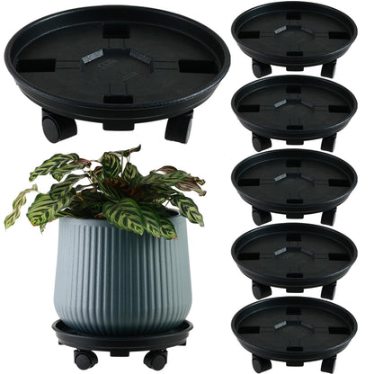 6 Packs 10.6 Inches Small Plant Caddy with Wheels Plant Saucers on Wheels Rolling Plant Stands Heavy-duty Plant Dolly Plastic Planter Roller Base Pot Movers Outdoor Plant Tray Coaster, Black