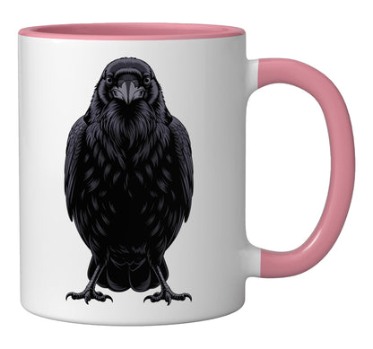 Black Raven Art Crow Nature for Women Men Ceramic Mug, Pink/White