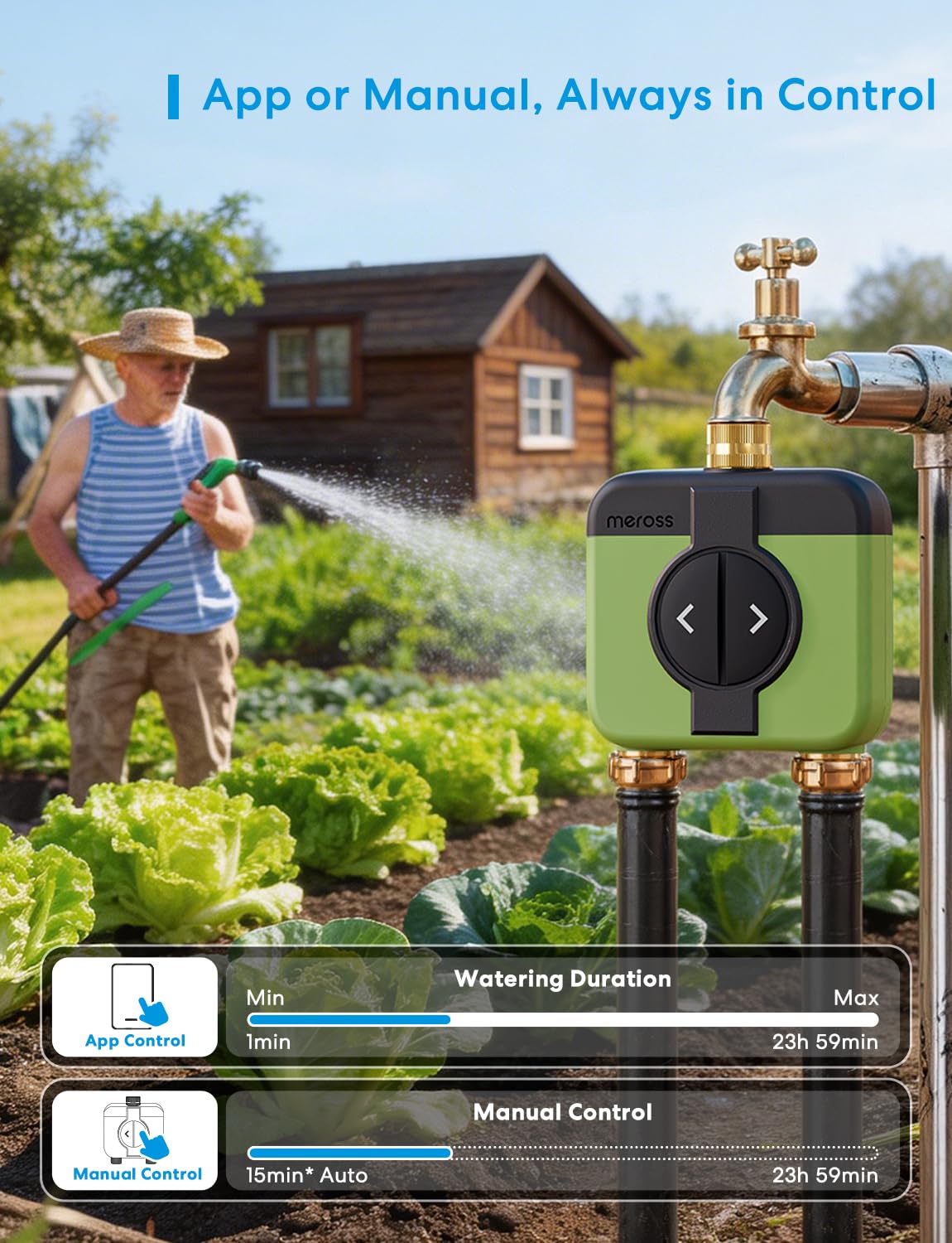 meross WiFi Water Timer for Garden Hose, 2 Zone WiFi Hose Timer with Brass Inlet and Outlet, WiFi Sprinkler Controller, Rain Delay, Smart Water Valve for Garden, Lawn & Yard, Remote & Voice Control