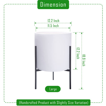 D'vine Dev Modern White Plants Pot Cylinder Planter with Heavy Duty Stand, Large 12 Inch Pot, 18.9 Inch with Stand Height, 96-T-A-3