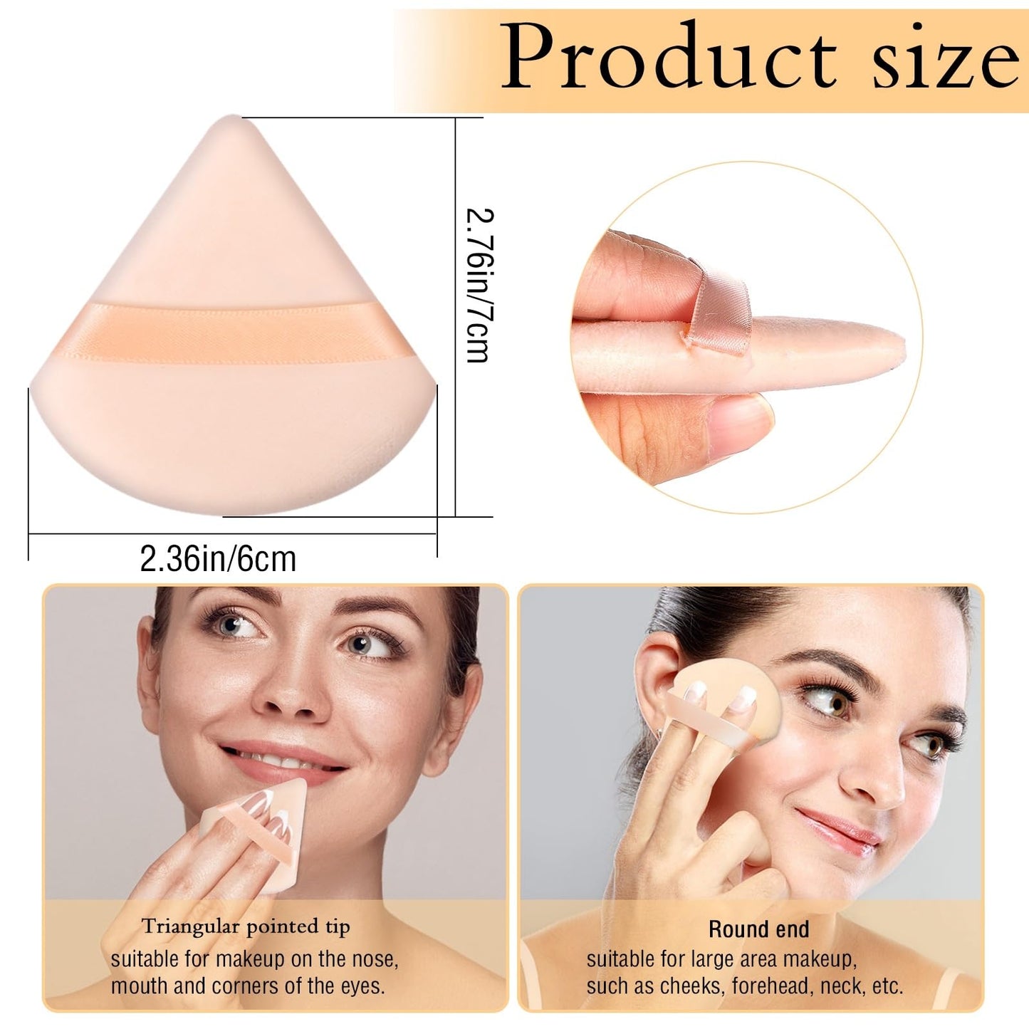 Pimoys 6 Pieces Powder Puff Face Makeup Sponge Soft Velour Triangle Powder Puffs Beauty Sponge Stocking Stuffers for Loose Powder (Black, Pink)