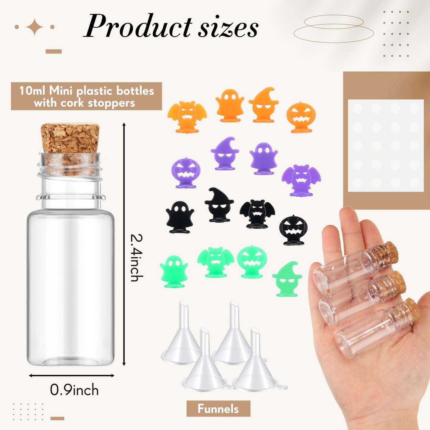 Bokon 36 Pack Mini Plastic Bottles with Corks Funnels Plastic Potion Bottles Tiny Clear Sand Art Jar Wishing Vial Witch Potion Jars for Decorations Birthday Party DIY Crafts Gift