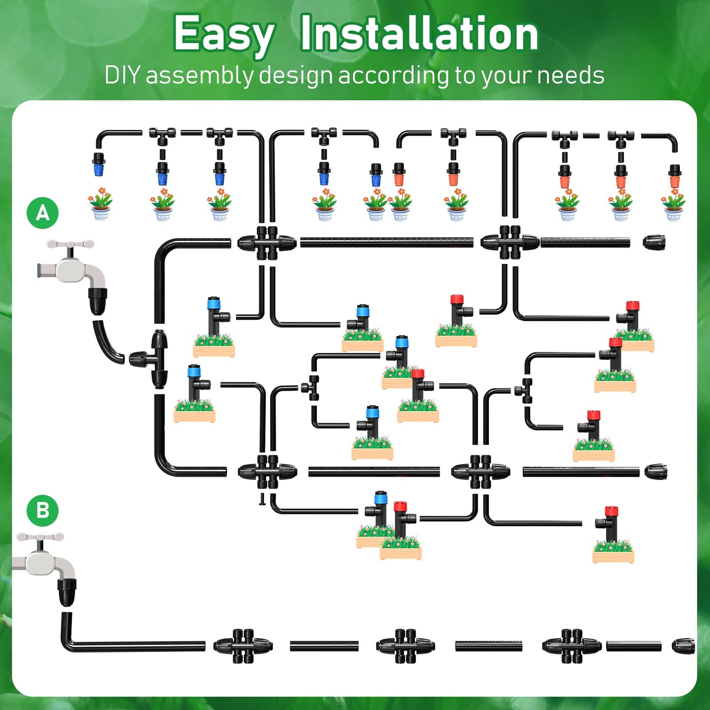 246FT Drip Irrigation System, Automatic Drip Irrigation Kit with 1/2" Main Tube & 1/4" Branch Tubing, Adjustable Drip Emitters, Garden Watering System for Flower Bed, Raised Beds, Lawn, Greenhouses