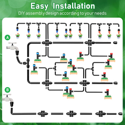 246FT Drip Irrigation System, Automatic Drip Irrigation Kit with 1/2" Main Tube & 1/4" Branch Tubing, Adjustable Drip Emitters, Garden Watering System for Flower Bed, Raised Beds, Lawn, Greenhouses