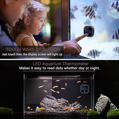 LOFICOPER LED Digital Aquarium Thermometer, Stick-on Fish Tank Thermometer with Built-in Battery, for Fish, Axolotl, Turtle, Reptiles