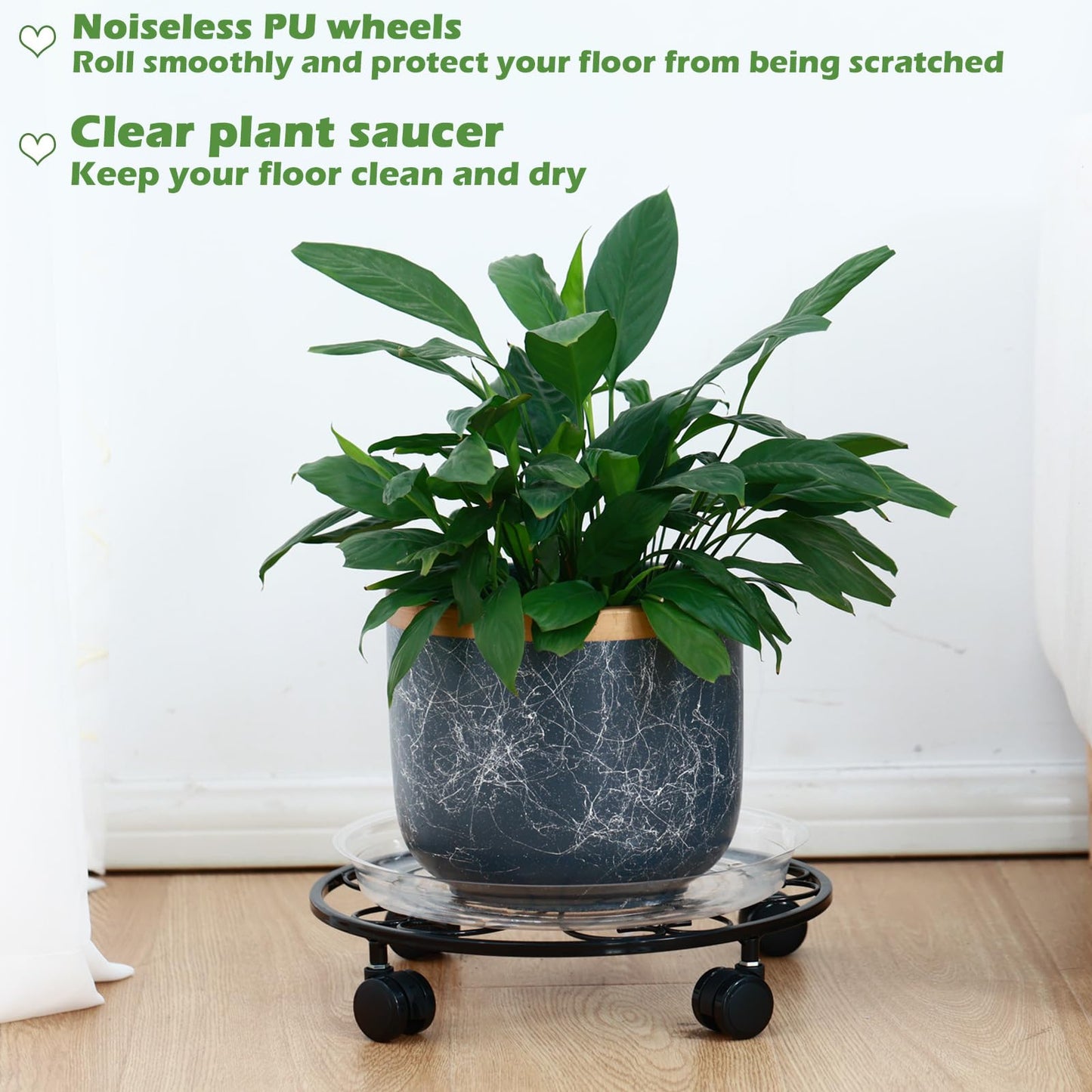 DEELF OUTLET 3 Packs 12 inches Large Metal Plant Caddy with Wheels Round Planter Dolly Pot Mover Rollers Wrought Iron Rolling Plant Stands Indoor Outdoor Wheeled Plant Holder Coaster Trolley, Black