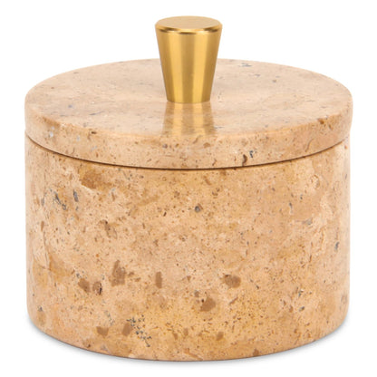 Stonemanus Marble Salt Cellar with Lid, 4 inch Natural Stone Salt Pepper Box, Alloy Lid for Kitchen Countertop Storage (Mud yellow, 4 * 3.5)