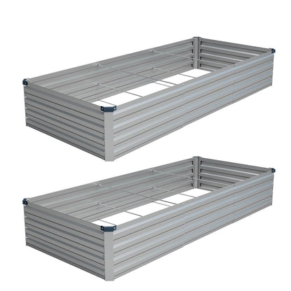 Vengarus 2 Pack 9x3x1FT Galvanized Raised Garden Bed Kit, Outdoor Metal Planter Box for Vegetables, Rectangular Steel Container, Easy Assembly (Silver)