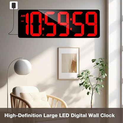 Large Digital Timer Wall Clock with Remote Control, 17.2" Count Down Up Digital Timer LED Display Auto DST Big Digital Clock for Bedroom Kitchen Living Room Office Gym Home Decor