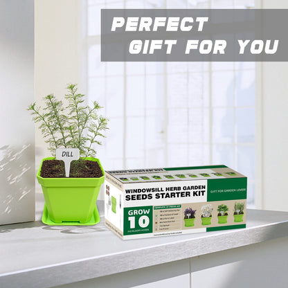 Meekear 10 Herb Seeds Garden Starter Grow Kit with Green Pots, Markers, Soil Discs, Watering, Herb Clipper, Complete Indoor Potted Plant Growing Set for Kitchen DIY