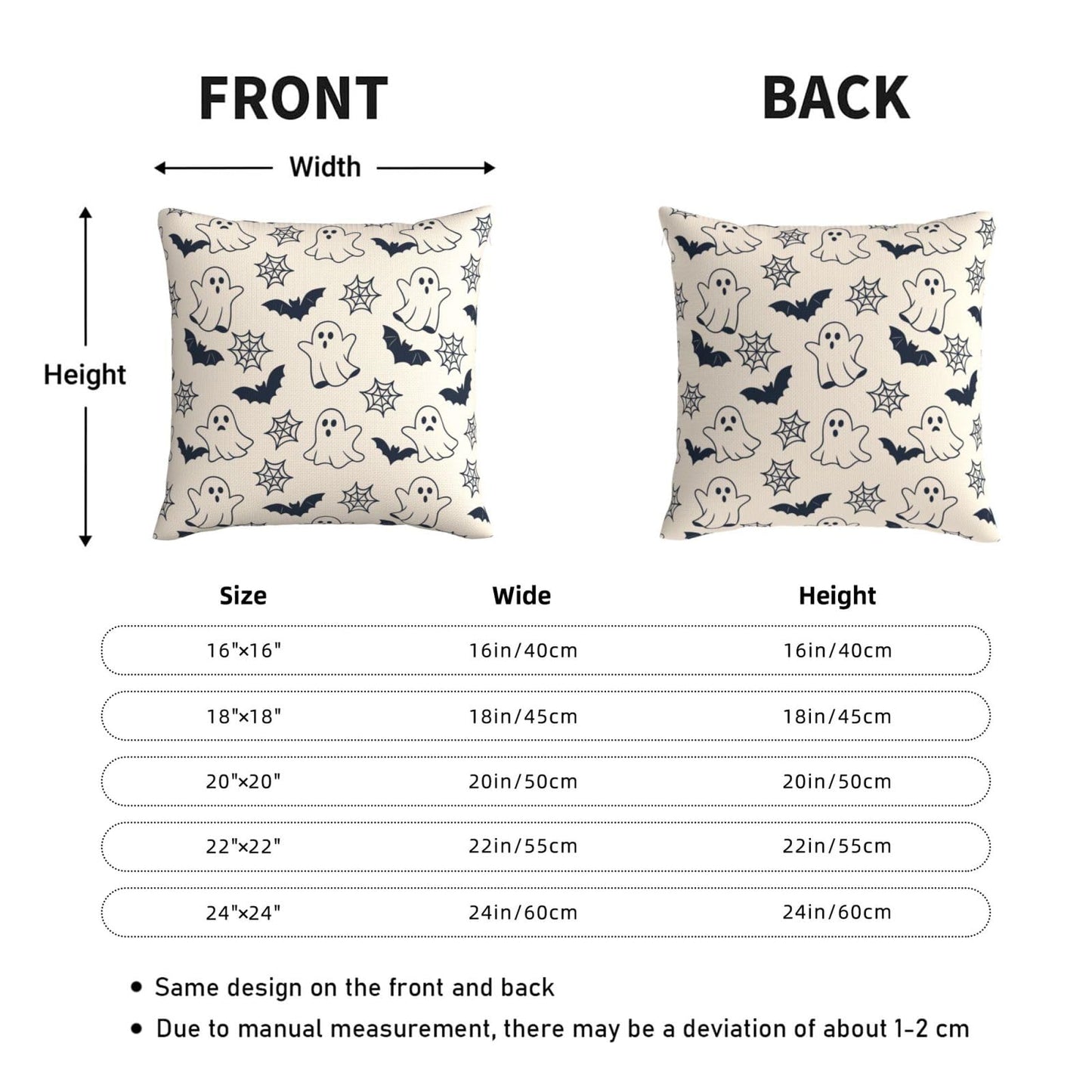 KiuLoam Cute Halloween Pillow Covers 18x18 Set of 2, Black Ghost Bats Spider Webs Print Decorative Throw Pillow Cases, Rustic Farmhouse Style Outdoor Cushion Covers for Sofa Couch Living Room Bed