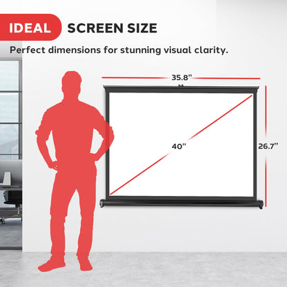 Pyle Portable Projector Screen 40 Inch - Versatile Mobile Stand, Easy Pull-Out, Lightweight & Durable for Indoor and Outdoor Presentations, Schools, Meetings, and Conferences, PRJTP46, White
