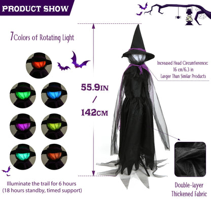 56In LED Set of 3 Black Witches with Stakes Light Up Witches Holding Hands Garden Decor Scary Halloween Decorations Outdoor Yard