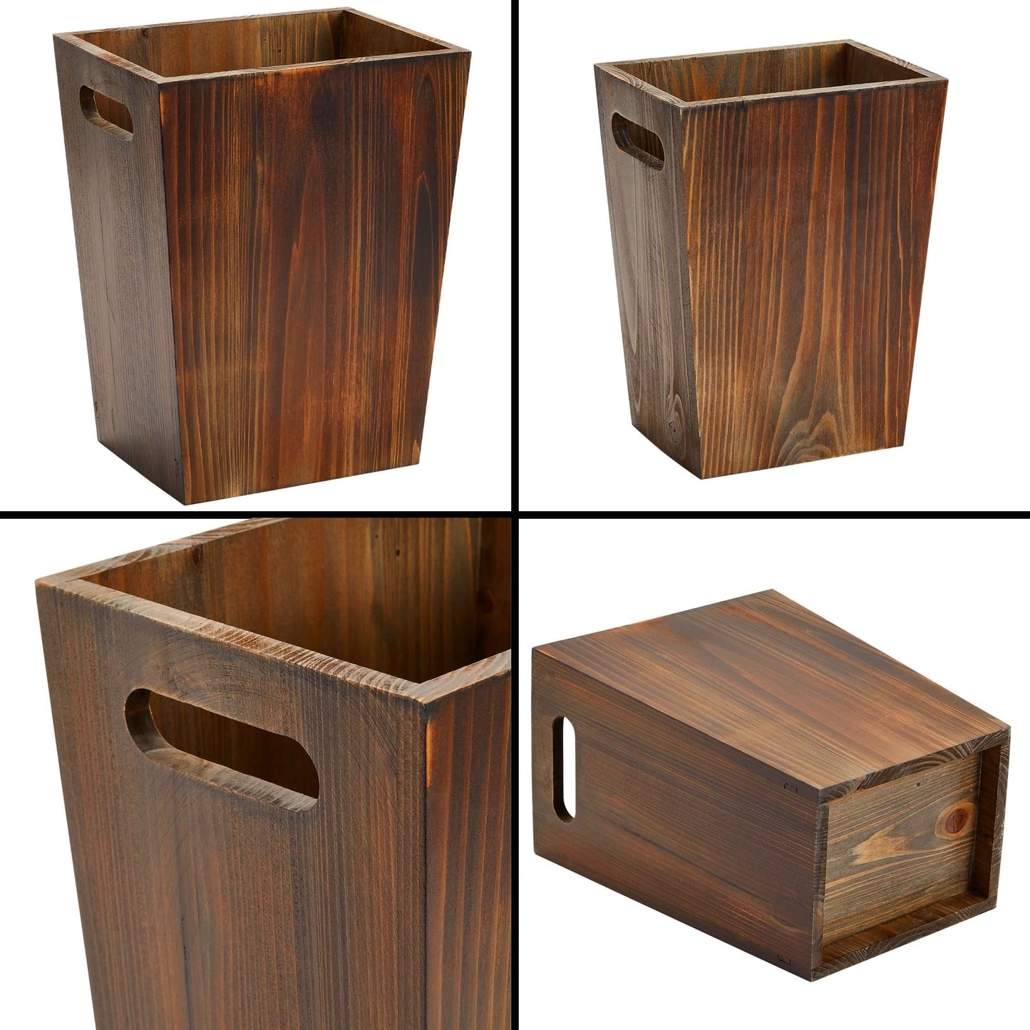 Farmlyn Creek 2 Piece Rustic Style Wood Trash Can Set - Farmhouse Square Wastebasket Bins with Handles for Home or Office (Brown, Small & Large) - Rustic Bathroom Trash Can Set