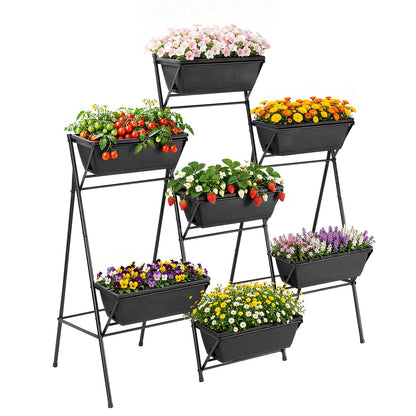 Sunexinlo 5-Tier Vertical Garden Planter with 7 Plant Boxes & Drainage Trays, Metal Freestanding Raised Bed for Herbs Flowers Vegetables, Indoor Outdoor for Patio Balcony Deck, Black