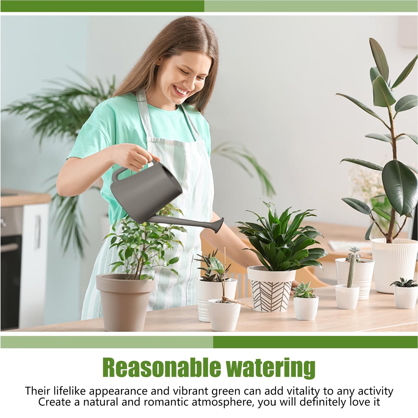 ZXJ Grip Plant Watering Can - for Indoor and Outdoor Home Garden Plants - with Long Spout - Grey - 1/2 Gallon
