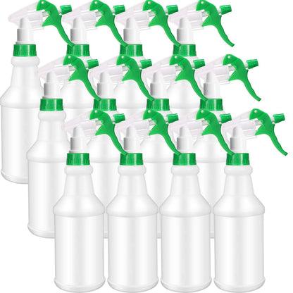 Eccliy 12 Pcs 16 Oz Plastic Spray Bottle, Adjustable Empty Reusable Sprayer for Cleaning, Planting, Water, Bathroom and Kitchen, BBQ, Commercial and Residential (Original,Green)