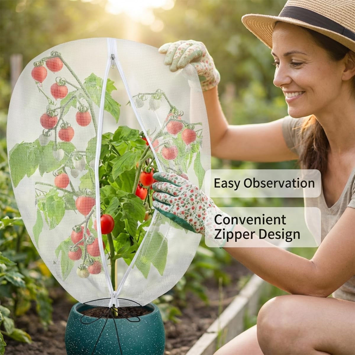 Gardtree 4PCS 2.2 x 3.2 FT Small Garden Plant Netting Covers with Double Zipper & Drawstring – Potted Plant Mesh Cover for Strawberries, Herbs & Flowers – Reusable Anti-Squirrel Barrier