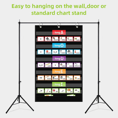 ANCOMEDO Large 10+2 Pockets Standard Pocket Chart, 10 Clear Pockets Words Chart with 2 Extra Storage Pocket for Classroom Home Office Use,Large Size:45”x 28” Letter Cards,Words and Sentence Strips.