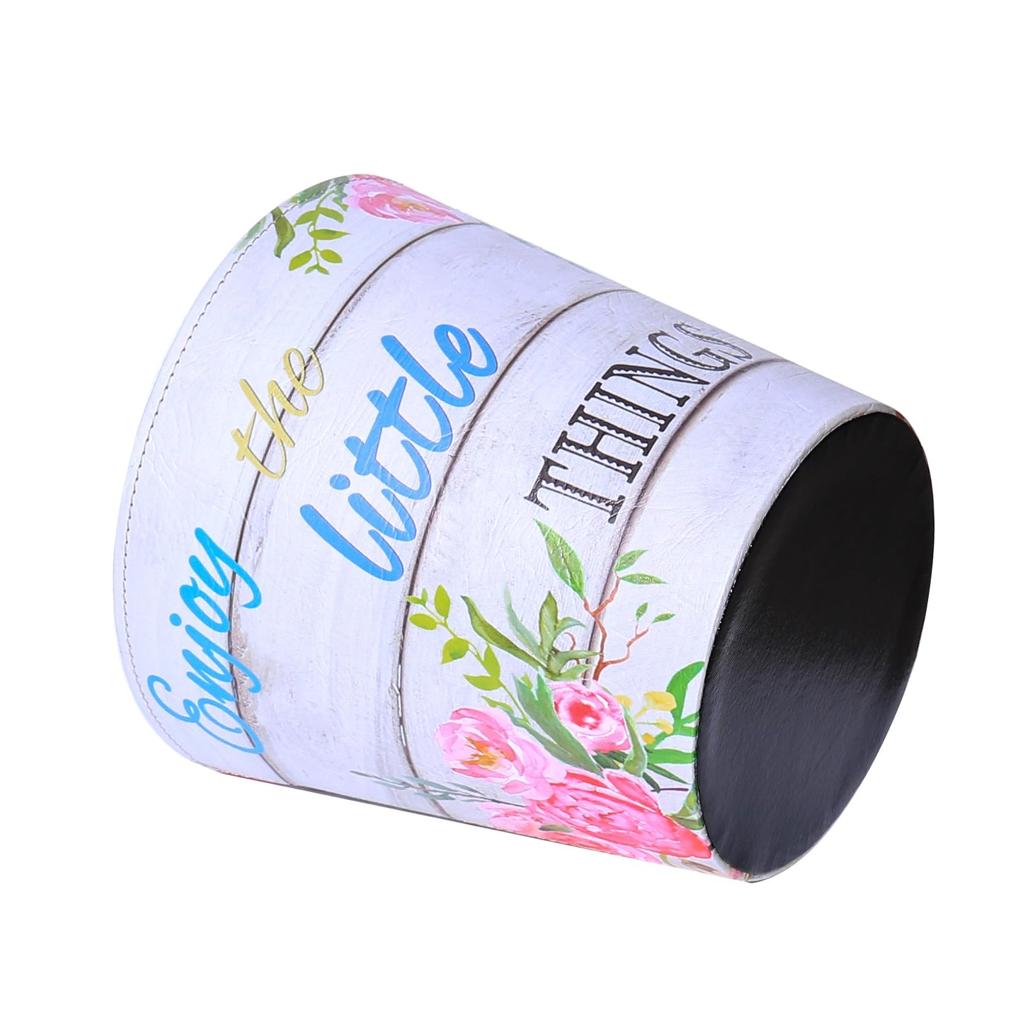 PU Leather Small Trash Can Wastebasket, Round Garbage Container Basket for Bathrooms, Laundry Room, Kitchens, Offices, Kids Rooms, Bedrooms,Dorms,Home Decorative Art Bin, 2.9 Gallon (Little Joy)