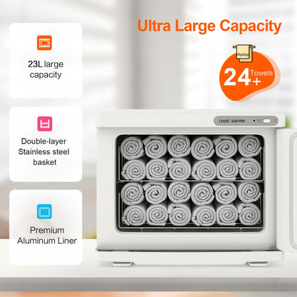 Towel Warmer Cabinet, 23L Large Hot Bath Towel Warmer Heating Use for Facial Spa, Hair Beauty, Salon Equipment and Home- Black