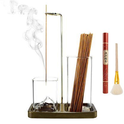 2 in 1 Incense Holder for Sticks, Anti-Ash Flying Burner with 40 Incense Sticks & Removable Glass Ash Catcher, Home Decor for Meditation Yoga Spa