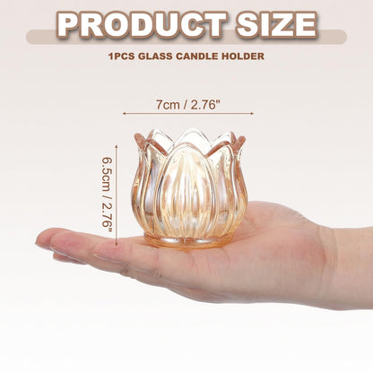 uxcell Glass Tea Light Candle Holder, Tulip Crystal Glass Votive Candle Holder for Desk Table Centerpiece, Wedding, Party, and Home Decor(Brown)