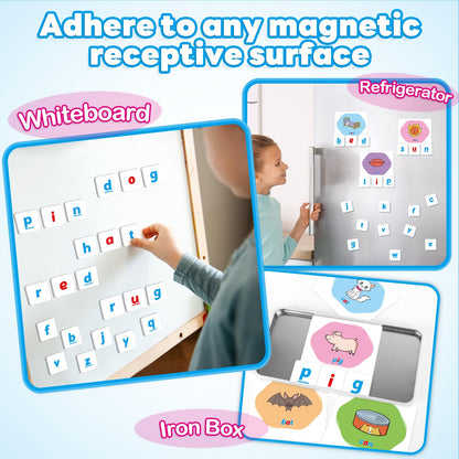 Kasfalci CVC Word Games,Magnetic Letters & Flash Cards,Phonics Games,Alphabet Learning Toys, Refrigerator Fridge ABC Magnets for Kids,Speech Therapy Toys for Toddler,Spelling for Preschool Classroom
