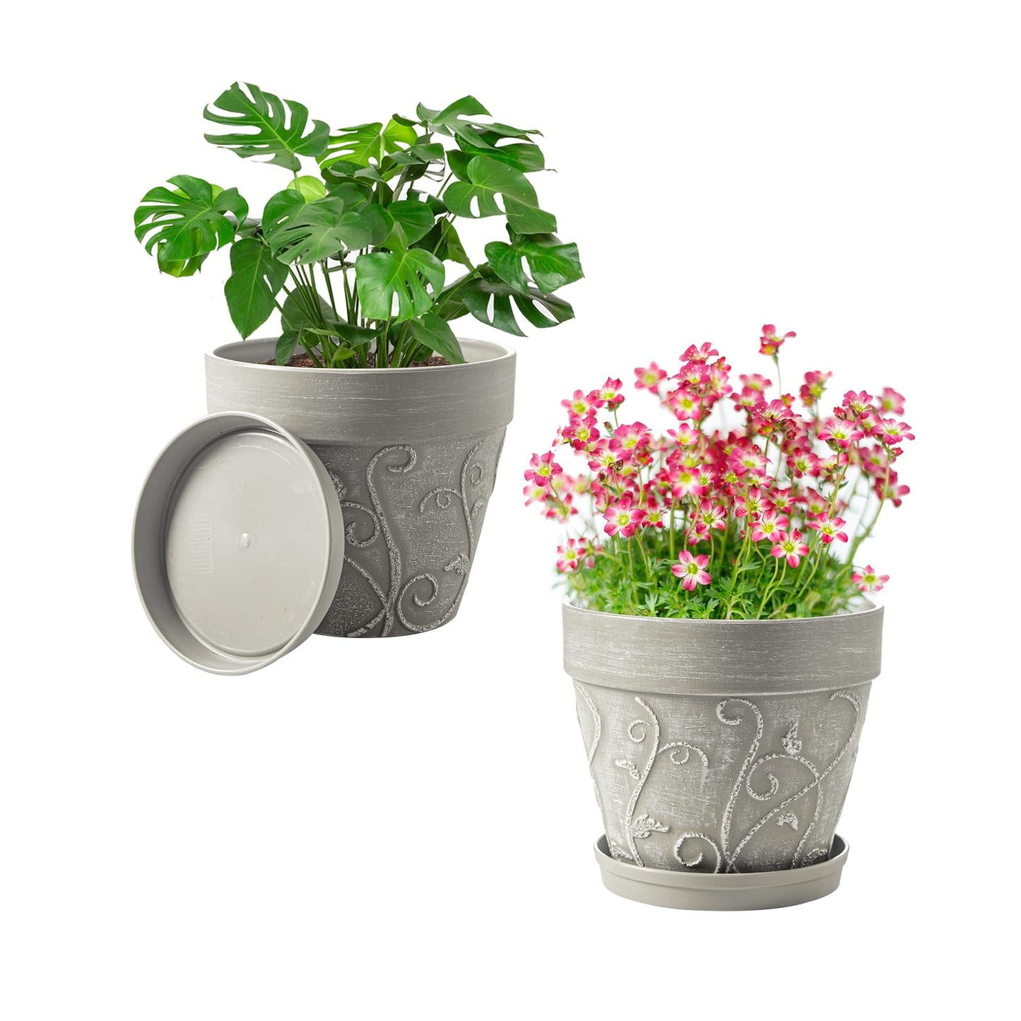 Melphoe Self Watering Pots for Indoor Plants, 6.5/5.3 Inch 2 Pack and 2Pack 7 inch Flower Pots