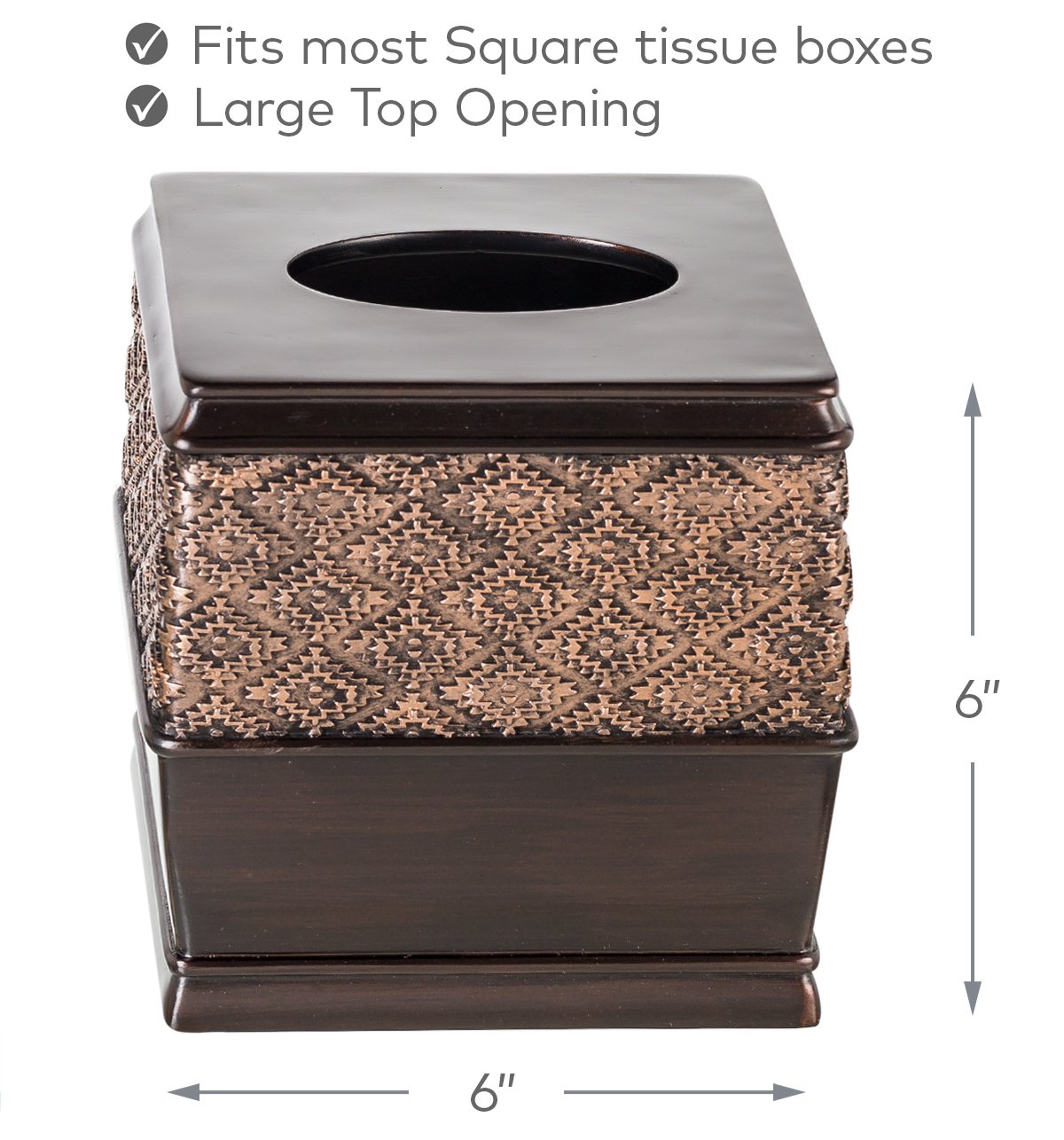 Creative Scents Dublin Brown Tissue Box Cover Square - Decorative Tissue Holder Vessel for Elegant Bathroom, Bedroom, Office Accessories Decor