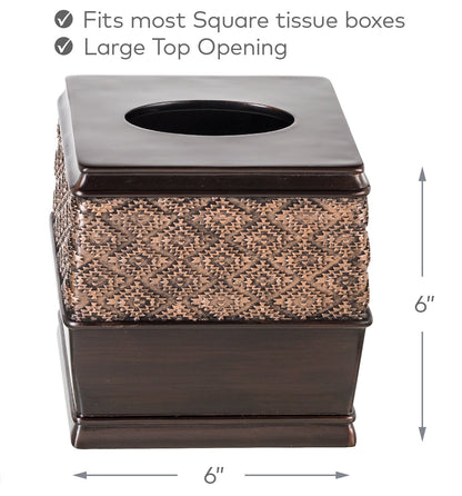 Creative Scents Dublin Brown Tissue Box Cover Square - Decorative Tissue Holder Vessel for Elegant Bathroom, Bedroom, Office Accessories Decor