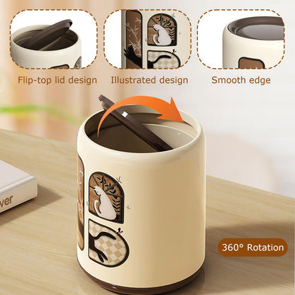 Folemah Vintage Style Desktop Trash Can, Large Capacity Cute Swing Lid Design, Creative Home Office Desktop Trash Bin, Stylish and Tabletop Garbage Can