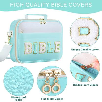 WOBAGMEN Bible Cover Case for Women,Large Leather Bible Book Covers with Bible Study Supplies, Bible Study Accessories Bible Journaling Kit,Blue Church Bag Christian Gifts for Women
