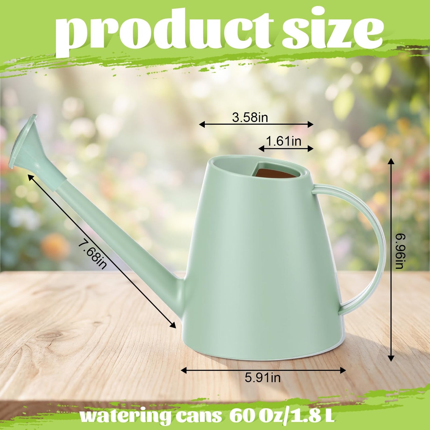 Ferrochef 2 Pack Watering Can for Indoor Plants, 1.8L/60oz Small Plastic Water Cans with Long Spout, Lightweight Pitcher for House Plants, Garden Flowers, Mint Green