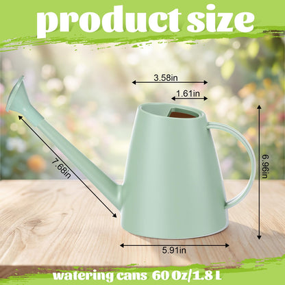 Ferrochef 2 Pack Watering Can for Indoor Plants, 1.8L/60oz Small Plastic Water Cans with Long Spout, Lightweight Pitcher for House Plants, Garden Flowers, Mint Green