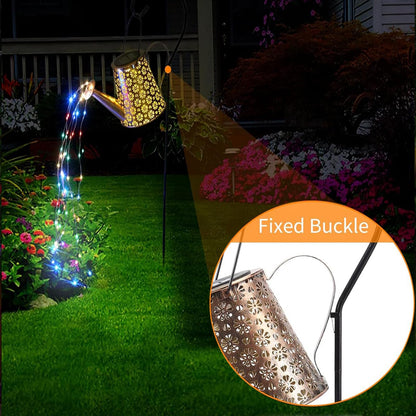 WDLFCGC 2 Pack Solar Watering Can Lights with Shepherd Hook, 8 Multi-Color Changing Modes, IP65 Waterproof, 60pcs String Lights for Outdoor Garden Pathway Lawn Patio Deck Walkway Courtyard