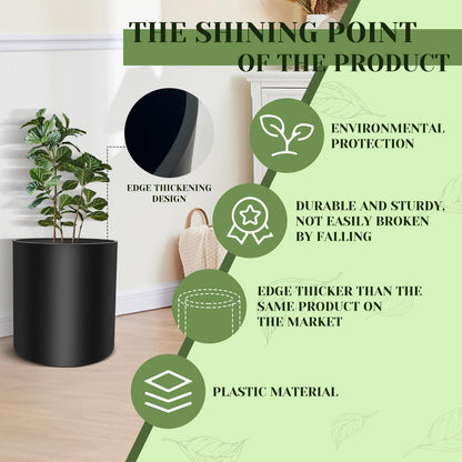 fuxuiwy Flower Pot Large Indoor Cylindrical Plastic Planter with Drain Hole and Stopper (Black, 10 Inch)