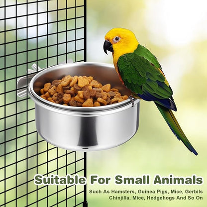 Kifmurase 8 PCS Stainless Steel Bird Food Bowls Water Bowl with Clamp Holder, Parrot Feeding Dish Cups Birds Feeders for Cage, Bird Food Water Bowls for Cockatiels Conure Budgie Parakeet