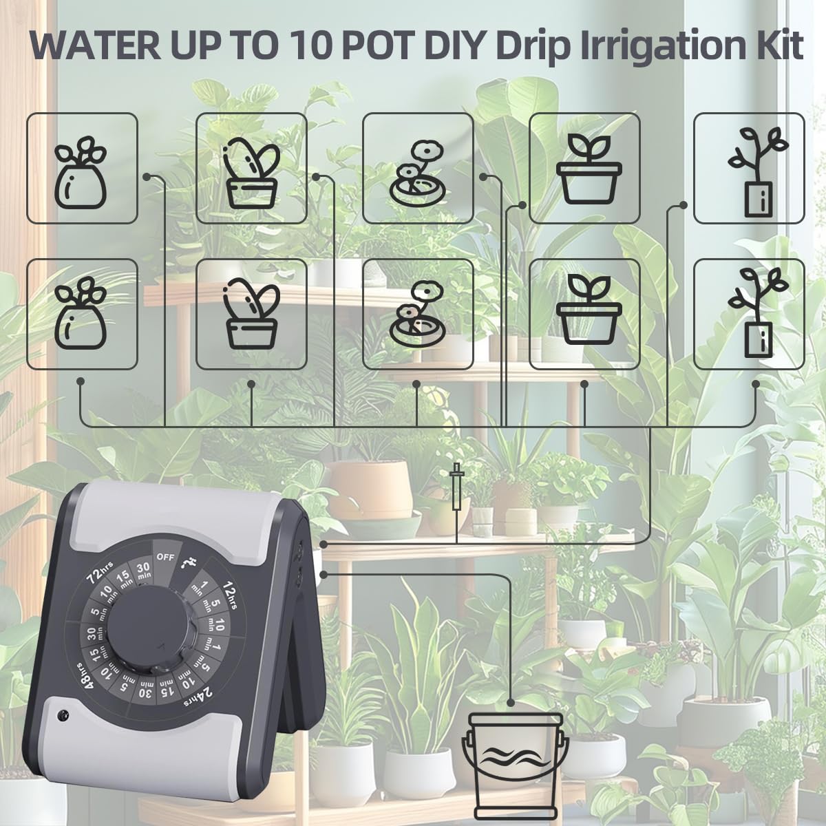 Automatic Drip Irrigation System for Houseplant Auto Easy DIY Watering Device Supported 10 Pots Indoor Plants with Anti-Siphoning Device