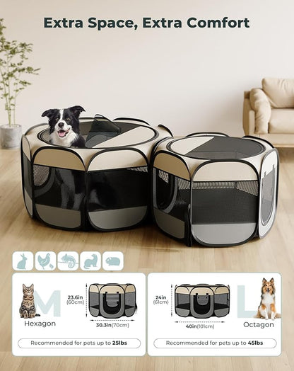 Cat Playpen, 71"x 24" Large Portable Puppy Playpen, 2-Room Foldable Dog Playpen for Indoor Outdoor Dogs, Cats, Small Animals with Carrying Case
