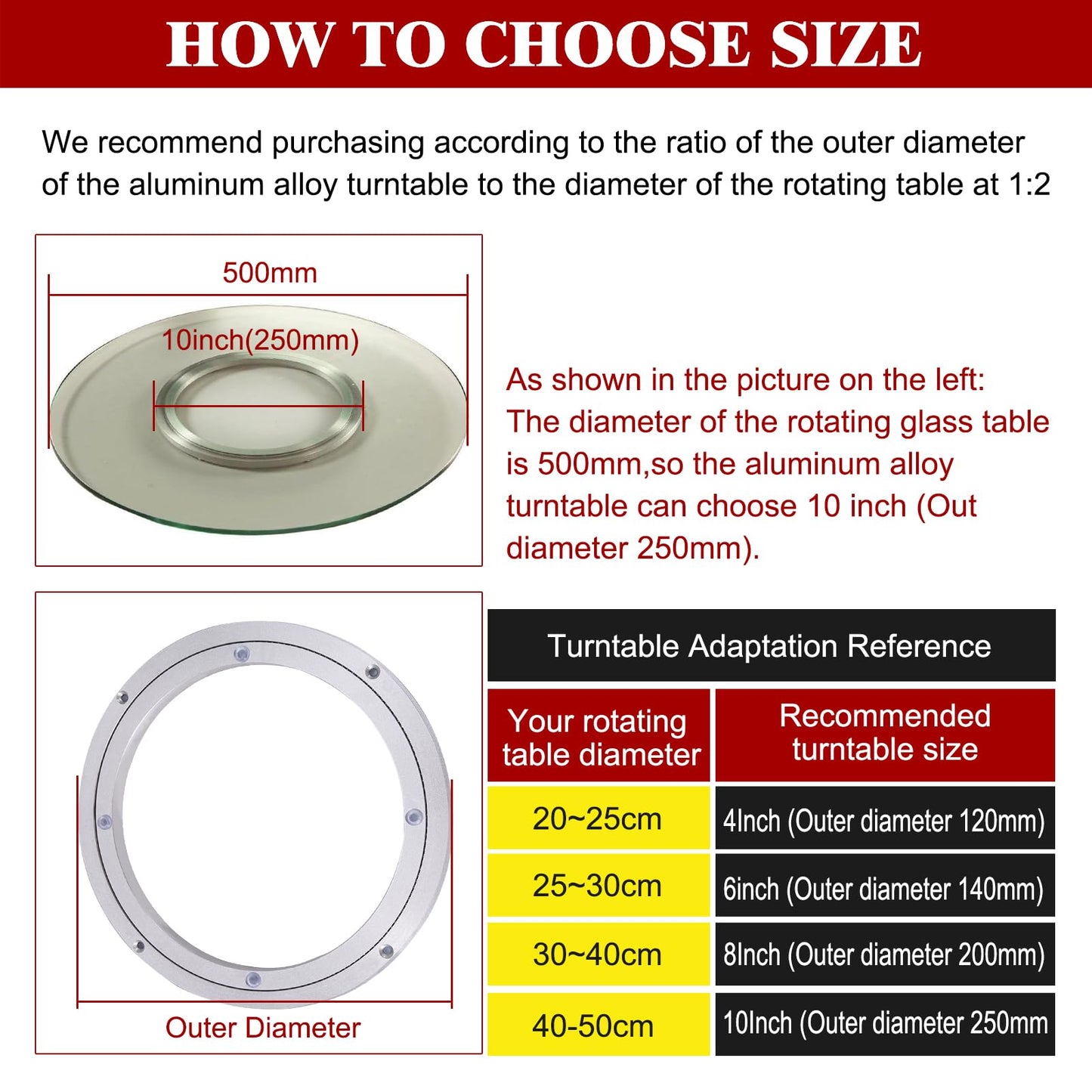 Aluminum Alloy Turntable Bearing 10" Heavy Duty Swivel Turntable Lazy Susan Rotating Bearing Turntable Round Dining Table Swivel Plate for Kaleidoscopes Tabletop Serving Trade Show Displays