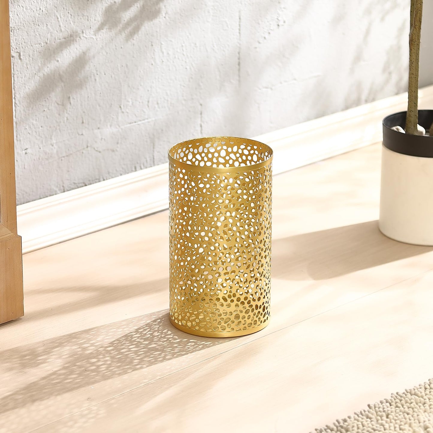 TICKCACY Metal Gold Trash Can, Modern Gold Garbage Can for Office, Cylindrical Metal Waste Basket for Bathroom Bedroom, 7" D x 12" H