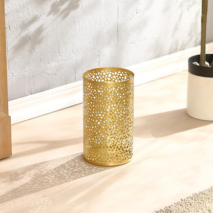 TICKCACY Metal Gold Trash Can, Modern Gold Garbage Can for Office, Cylindrical Metal Waste Basket for Bathroom Bedroom, 7" D x 12" H