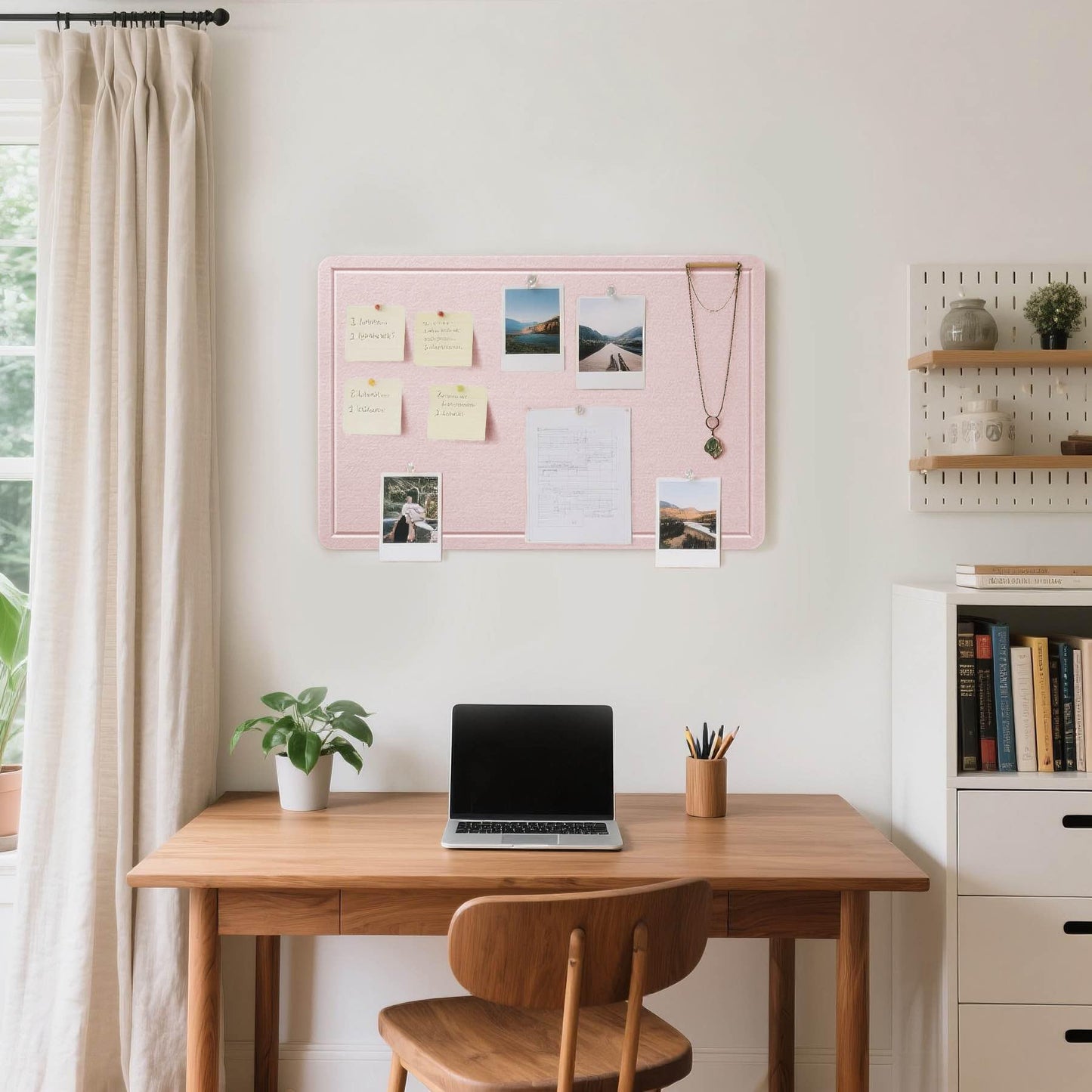 Lightomorrow Bulletin Board, 24 x 18 Inches Cork Board Alternative Decorative Felt Pin Board with Safe Removable Adhesives & 23 Push Pins for Home Office Classroom Walls-Pale Pink