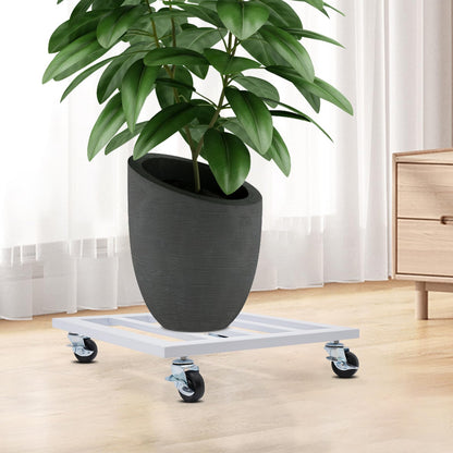 Plant Caddy with Wheels Plant Caddy with Lockable Caster Metal Square Planter Dolly Holds up 150 Lbs Strong Plant Stand for Indoor, Outdoor (White (14 inch))
