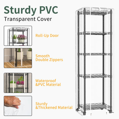 sagrynfp Mini 5-Tier Greenhouse for Indoor Outdoor , 15.7" L×11.8" W×62.3" H Portable Greenhouse with Clear PVC Cover and Metal Shelf for Growing Vegetables, Flowers and Seedlings, with Wheels