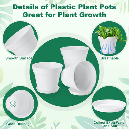 FHWTY 16 Pack Plastic Plant Pots YE & 16 Pack Plastic Plant Pots BK